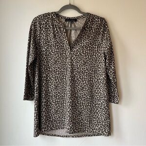 Jasmine & Juliana Leopard Print tunic top small animal print 3/4 sleeve blouse